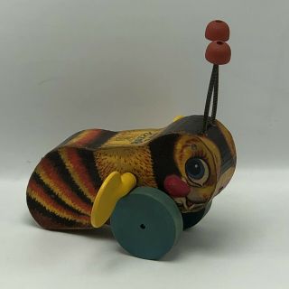 Vintage 1960s Fisher Price Queen Buzzy Bee 325 Wooden Pull Toy 3