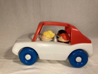 Vintage Little Tikes Toddle Tots White & Red T - Top Family Car 3 People Figures