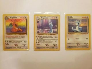 Dratini 26/102,  Dragonair 18/102,  And Dragonite 19/62 Rare Pokemon Cards Nm/lp