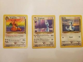 Dratini 26/102,  Dragonair 18/102,  And Dragonite 19/62 Rare Pokemon Cards NM/LP 2