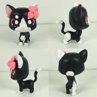 Lps Littlest Pet Shop Custom Ooak Black And White Rose Cat Handpainted