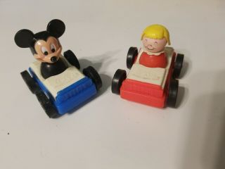 Vintage Fisher Price Little People Mickey Mouse Car Hot Rod Fast