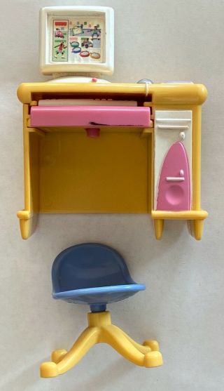 Fisher Price Loving Family Dollhouse Computer Desk & Chair W/ Pull Out Keyboard