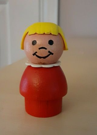 Vintage Fisher Price Little People All Wood Red Girl Yellow/blond Hair