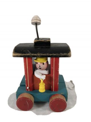 Vintage 1960s Fisher - Price Wooden Huffy Puffy Train Caboose