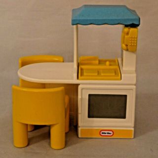 Vintage Little Tikes Toy Dollhouse Size Kitchen Unit Two Yellow Chairs