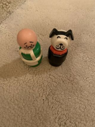 Two Vintage Fisher Price Little People Mr.  Hooper From Sesame Street And Dog