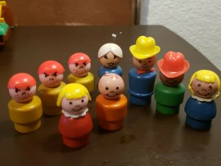 Vintage Fisher Price 9 Wooden People,  Cowboys,  Grandmother,  Freckle Boys