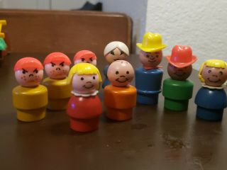 Vintage Fisher Price 9 Wooden People,  cowboys,  grandmother,  freckle boys 2