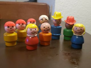 Vintage Fisher Price 9 Wooden People,  cowboys,  grandmother,  freckle boys 3