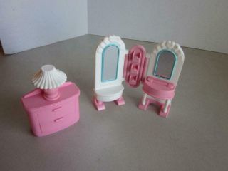 Fisher Price Loving Family Dresser With Lamp And Dressing Table With Mirrors