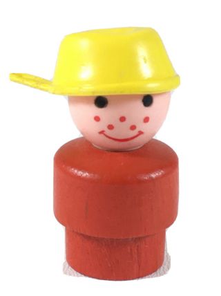 Vintage Fisher Price Little People Red Boy - Yellow Pot / Pan Head Freckles Toy
