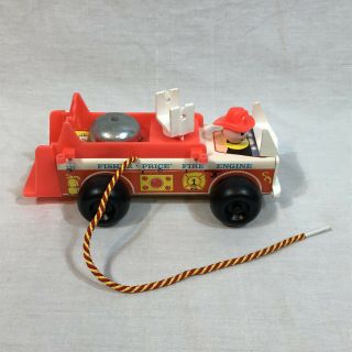 Vintage 1968 Fisher - Price Little People Wooden 720 Fire Engine Fire Truck