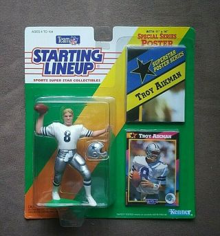 1992 Edition Kenner Starting Lineup Troy Aikman Action Figure Card & Poster