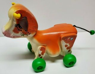 Vintage 1972 Fisher Price 132 Molly Moo Cow Pull String Toy Tail Wags