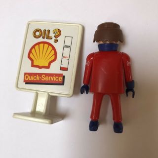 Playmobil GAS STATION ATTENDANT Mechanic Figure SHELL OIL Sign 1992 Geobra 2