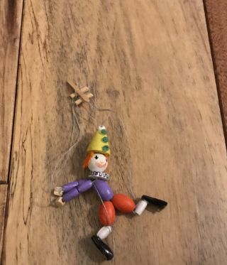 Vtg Miniature Clown Wooden String Marionette Puppet 2 " Dollhouse Accessories