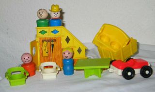 10 Vintage Early Fisher Price Toys Wood / Play Set Little People,  Furniture