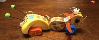 Fisher Price Toys Vintage 1974 Pull Along Insect And 1962 Queen Buzzy Bee