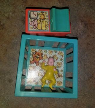 1972 Vintage Fisher Price Little People Nursery Furniture With Baby
