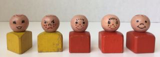 Vintage Fisher Price Little People All Wood Shaped People 2 Triangle 3 Square