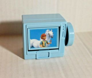 Playskool Dollhouse Miniature Blue Tv Television Set With Different Scenes