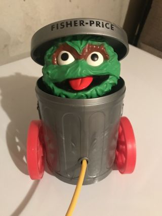 Vtg Fisher Price Muppets Pull Toy Sesame Street Oscar The Grouch Garbage Can