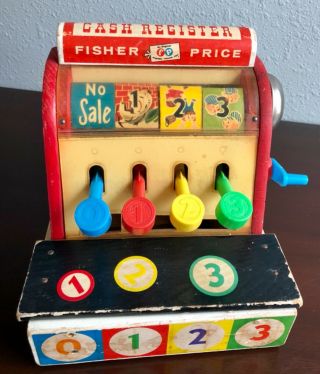Vintage Fisher Price 972 Cash Register Wooden Toy