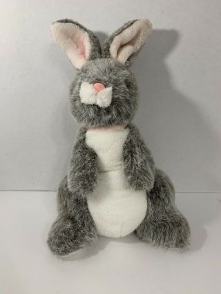 Thalhimers Plush Bunny Rabbit Plush Hand Puppet Grey White Pink Ribbon Easter