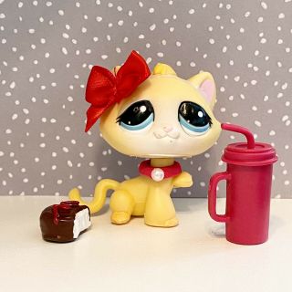 Authentic Littlest Pet Shop Lps Cat Shorthair Kitten 1035 Yellow Blue Happiest