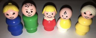 Vintage Fisher - Price Little People Family Mom Dad Baby Sister & Grandma - Plastic