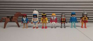 8 Vintage Playmobil Figures Indian Native American Western Horse Knight Medieval