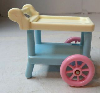 Vintage Fisher Price Loving Family Doll House Rolling Kitchen Cart Island Table