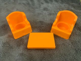 Vintage Fisher Price Little People (2) Orange Wing Back Chairs & Table Fast Ship