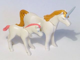 Playmobil Fairy Tale Animals.  White Unicorn With Gold Mane & Foal