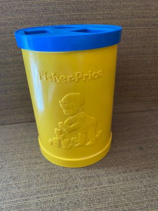 Vintage Fisher Price Shape Sorter Bucket Yellow Baby Toy W 13 Blocks