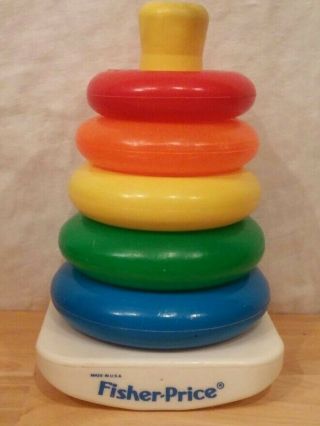 Vintage 1980s Fisher Price 627 Rock A Stack Stacking Ring Toy 5 Plastic Rings