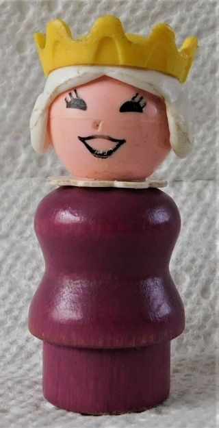 Vintage Fisher Price Little People Purple Queen Wooden Body Castle Figure