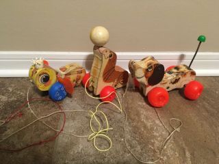 Vintage Fisher Price Pull Toy Sea Lion 694,  Little Snoopy 693,  Queen Bee 444
