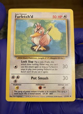 Pokemon Cards - Farfetch’d 27/102 - Near Rare Non - Holo Base Set Unlimited1999