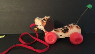 Vintage 1968 Fisher Price " Little Snoopy " Dog Pull Toy W/wood Bone