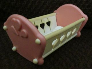 Vintage Fisher Price Loving Family Dollhouse Pink Baby Cradle