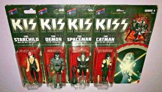 4x Kiss 4 Inch Figures Demon / Catman / Starchild / Spaceman Bif Bang Pow