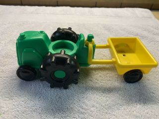 Vintage 1995 Fisher Price Little People Green Tractor With Yellow Cart
