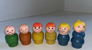 Vintage 6 Wood& Plastic Fisher Price Little People.  2 Angry Boys,  2 Boys & More