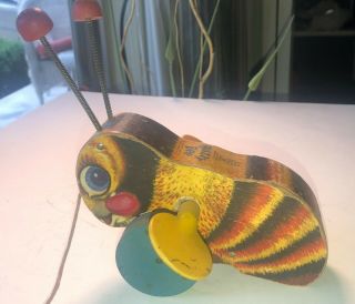 Vintage Fisher Price Wood Pull Toy Buzzy Bee 325 Circa 1955