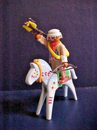 Vintage Playmobil Figures Native American Indian Warrior,  Painted Horse C