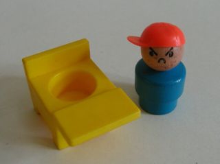 Vintage Fisher Price Little People Grumpy Angry Mad Bully Boy Yellow School Desk