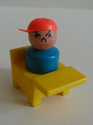 VINTAGE Fisher Price Little People grumpy angry mad bully boy yellow school desk 2