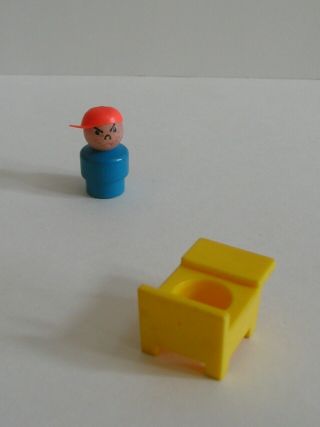 VINTAGE Fisher Price Little People grumpy angry mad bully boy yellow school desk 3